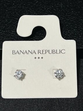Banana Republic Silver Cubic Zirconia Stud Earrings - Clear